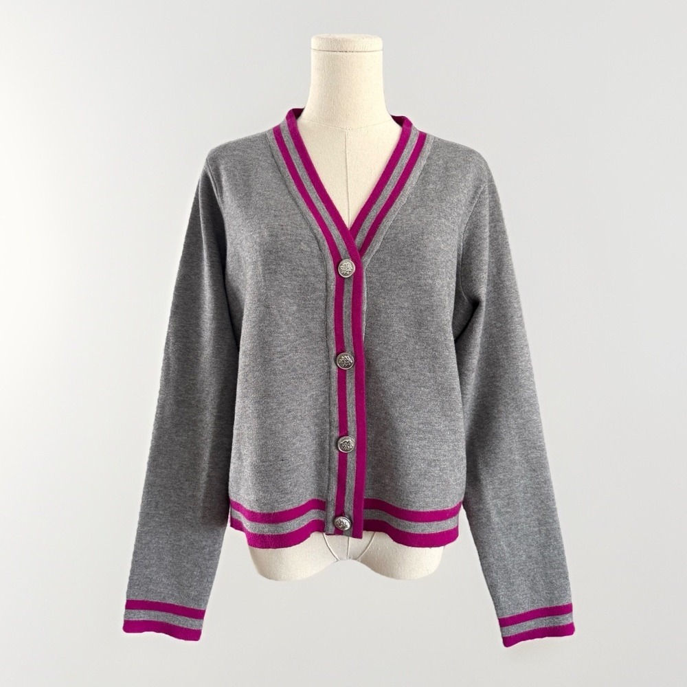 Cyrus Gray Cardigan Womens L Old Money Academia French Classic Prep Pink Coastal